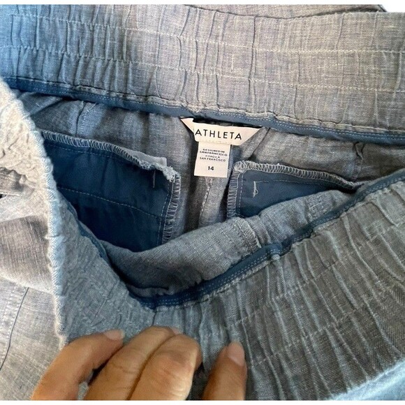 Athleta‎ Cabo Linen Jogger Pants Tapered Pull On Chambray Blue Women Size 14 - Picture 8 of 13